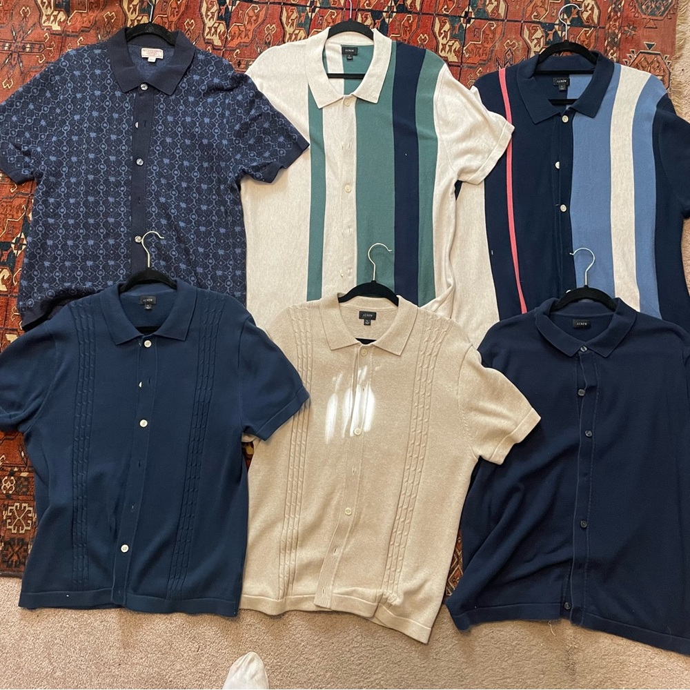 Bundle of 6 J. Crew/Wallace & Barnes Short Sleeve Cardigan Sweaters — Size Large